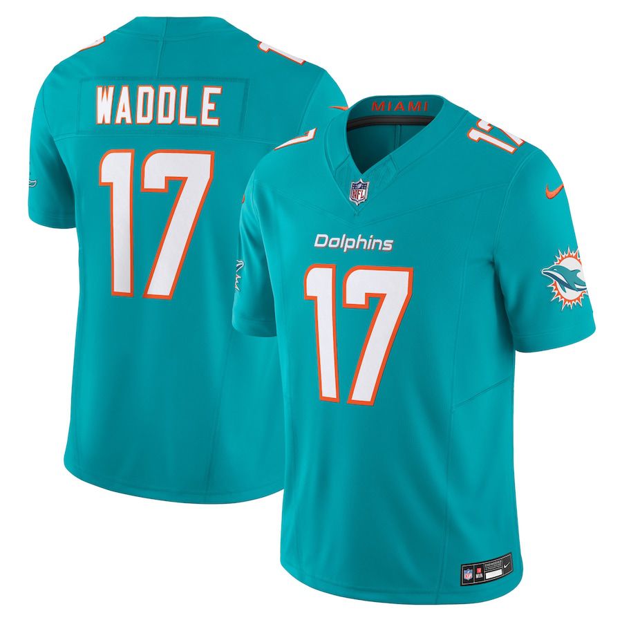 Men Miami Dolphins 17 Jaylen Waddle Nike Aqua Vapor F.U.S.E. Limited NFL Jersey